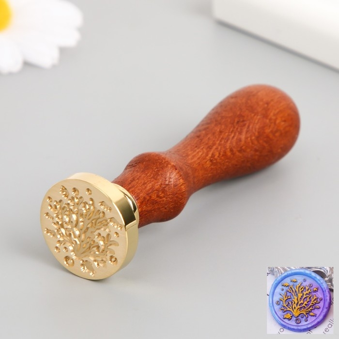 Печать для сургуча с деревянной ручкой Печать для сургуча с деревянной ручкой "Рыбки и кораллы" 9х2,5х2,5 см