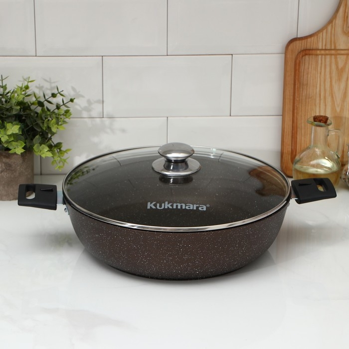 Сотейник, d=30 cм, h=8,5 см, съёмные ручки, стеклянная крышка, антипригарное покрытие, цвет коричневый Сотейник, d=30 cм, h=8,5 см, съёмные ручки, стеклянная крышка, антипригарное покрытие, цвет коричневый