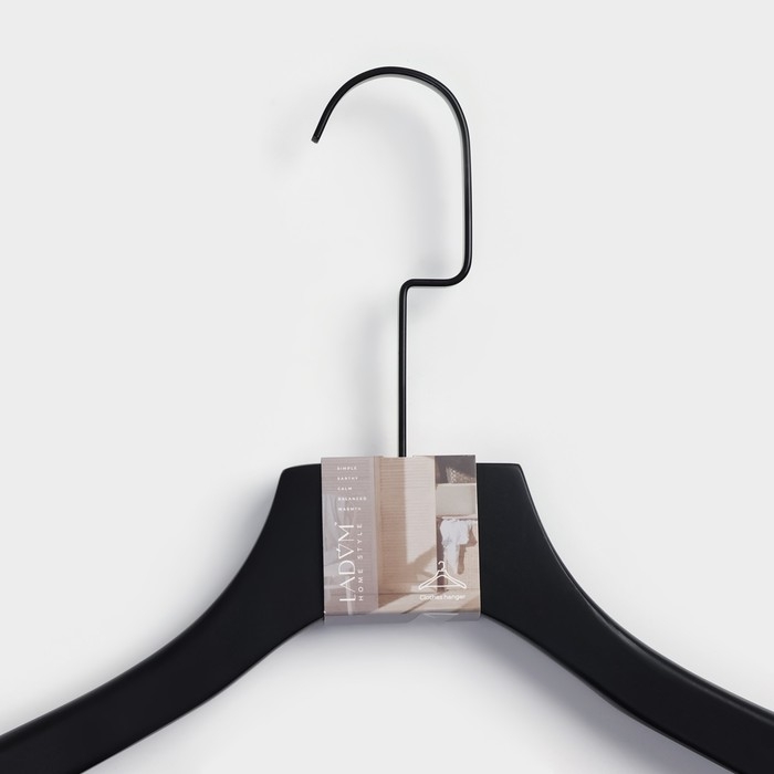 Плечики - вешалка LaDо́m Black Lotus, 45&times;4,5&times;29 см, деревянная, длинный крюк, широкие плечики