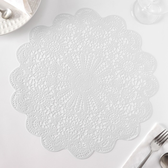 Салфетки сервировочные на стол Доляна «Лидия», d=38 см, 4 шт, цвет белый Салфетки сервировочные на стол Доляна «Лидия», d=38 см, 4 шт, цвет белый