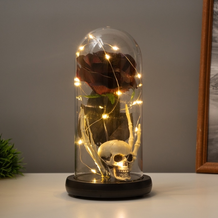 Светильник колба &laquo;Череп с розой&raquo; 1,5Вт, LED, 3xAAA, черный USB 11х11х21см
