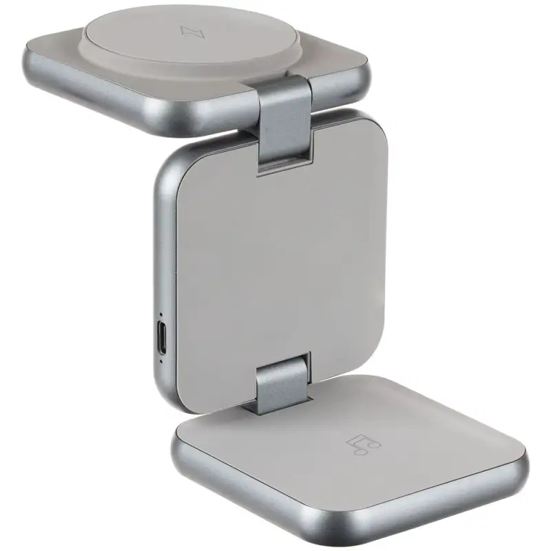 Складная станция беспроводной зарядки Terza, серебристая Складная станция беспроводной зарядки Terza, серебристая