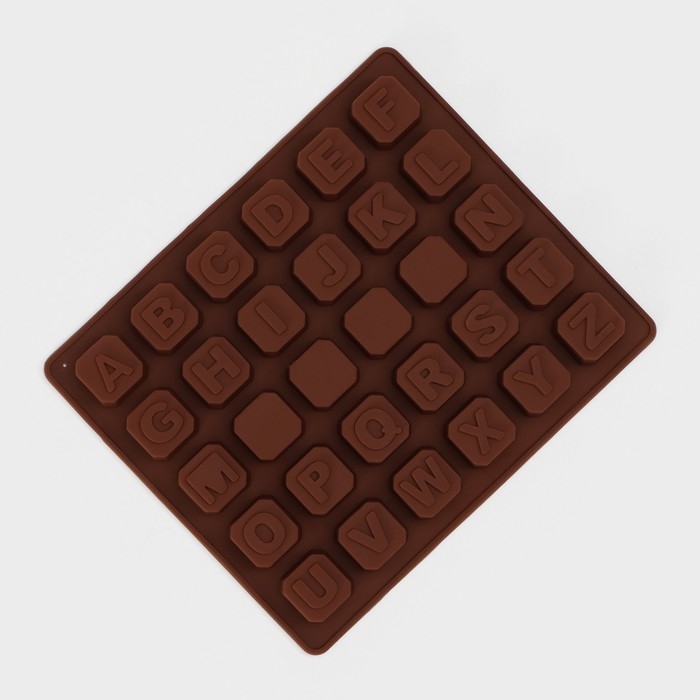 Форма для кондитерских украшений Доляна &laquo;Англ.алфавит&raquo;, силикон, 18&times;15 см, 30 ячеек (2&times;2 см), цвет коричневый