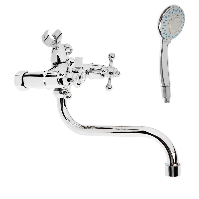 Смеситель для ванны ZEIN Z2079CR, кран-букса латунь 1/2 Смеситель для ванны ZEIN Z2079CR, кран-букса латунь 1/2", с душевым набором, латунь, хром