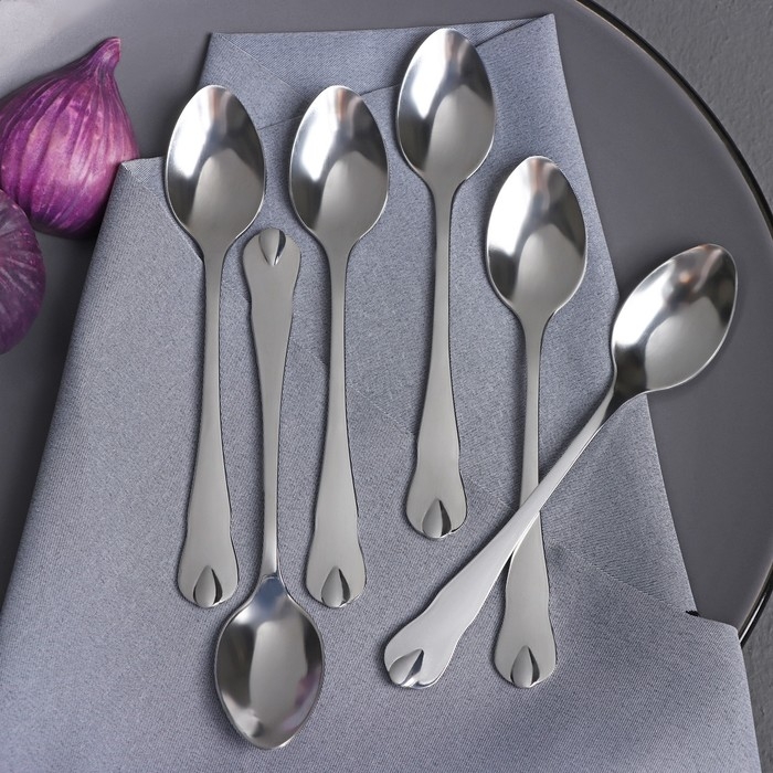 Набор чайных ложек Доляна «Капля», 15 см, 6 шт, цвет серебряный Набор чайных ложек Доляна «Капля», 15 см, 6 шт, цвет серебряный