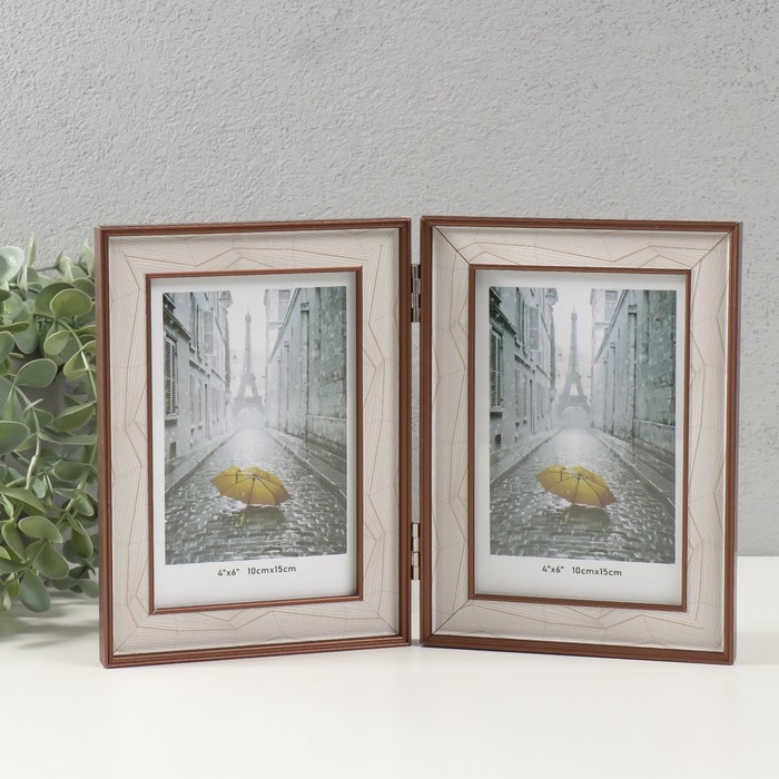 Фоторамка пластик на 2 фото 10х15 см Фоторамка пластик на 2 фото 10х15 см "Абстракция из линий на белом" кофе