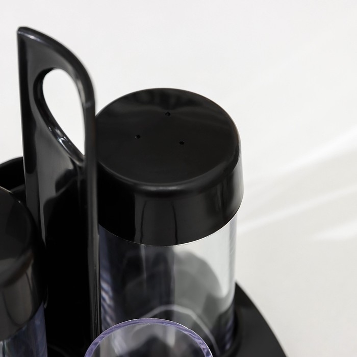 Набор для специй пластиковый &laquo;Рондо. Презент&raquo;, 3 шт, на подставке с салфетницей, цвет чёрный