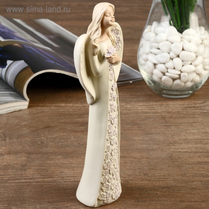 Сувенир полистоун "Ангел-девушка в платье с цветами" 19,7х7,2х4,5 см
