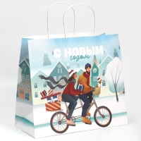 Пакет подарочный новогодний крафтовый «Вместе с тобой», 28 х 32 х 15 см, Новый год Пакет подарочный новогодний крафтовый «Вместе с тобой», 28 х 32 х 15 см, Новый год