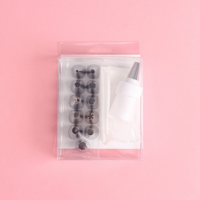 Набор кондитерский Доляна «Помощник», 13 предметов: 12 насадок d=1,8 см, мешок 23 см, насадки МИКС Набор кондитерский Доляна «Помощник», 13 предметов: 12 насадок d=1,8 см, мешок 23 см, насадки МИКС