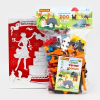 "Коробка большая подарочная "Резная". Набор конфет 1000гр + Конструктор Полесье Зоопарк 117 элементо