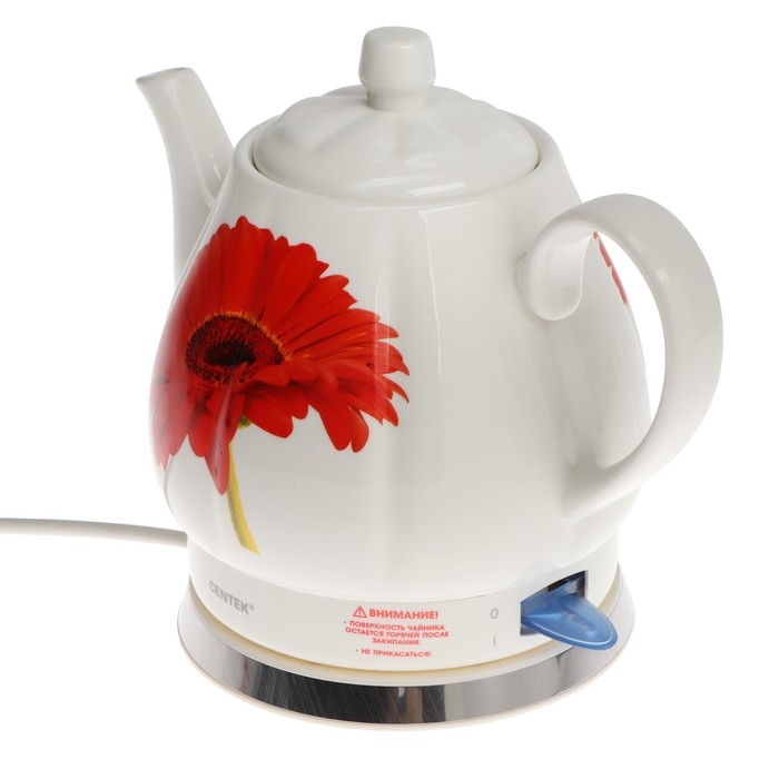Чайник электрический Centek CT-0062, керамика, 2 л, 2000 Вт, "гербера"