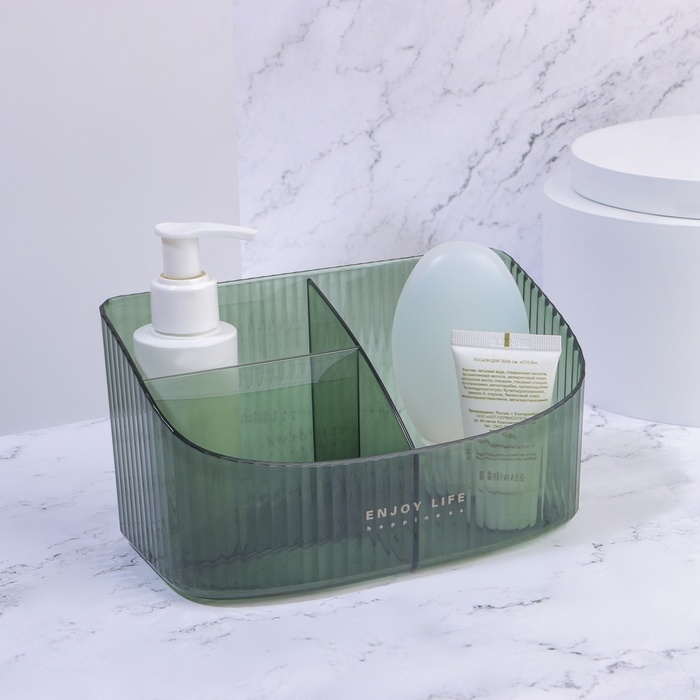 Органайзер для хранения «GREEN», 3 секции, 18,5 × 9,5 × 10 см, цвет полупрозрачный/зелёный Органайзер для хранения «GREEN», 3 секции, 18,5 × 9,5 × 10 см, цвет полупрозрачный/зелёный