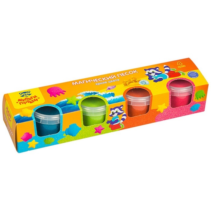 Песок для лепки &laquo;Приключения Енота&raquo;, 4 цвета, 560 г, формочка