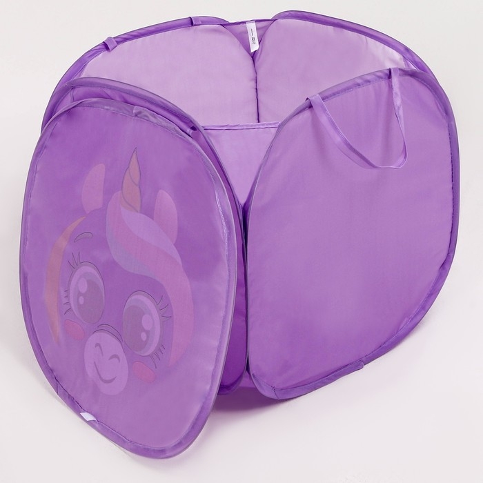 Корзина для хранения игрушкек с крышкой &laquo;Единорожик&raquo;, 42 х 42 х 42 см, фиолетовая
