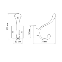 Крючок мебельный CAPPIO ETERNITY, двухрожковый, черный Крючок мебельный CAPPIO ETERNITY, двухрожковый, черный