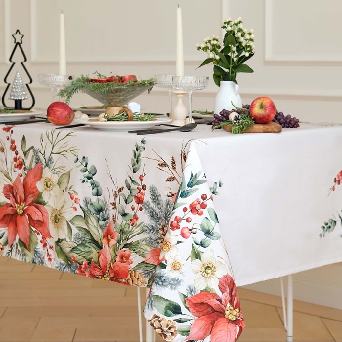 Скатерть Этель &laquo;Пуансетия&raquo;, 149х220 см, 100% хл, саржа 190 г/м2
