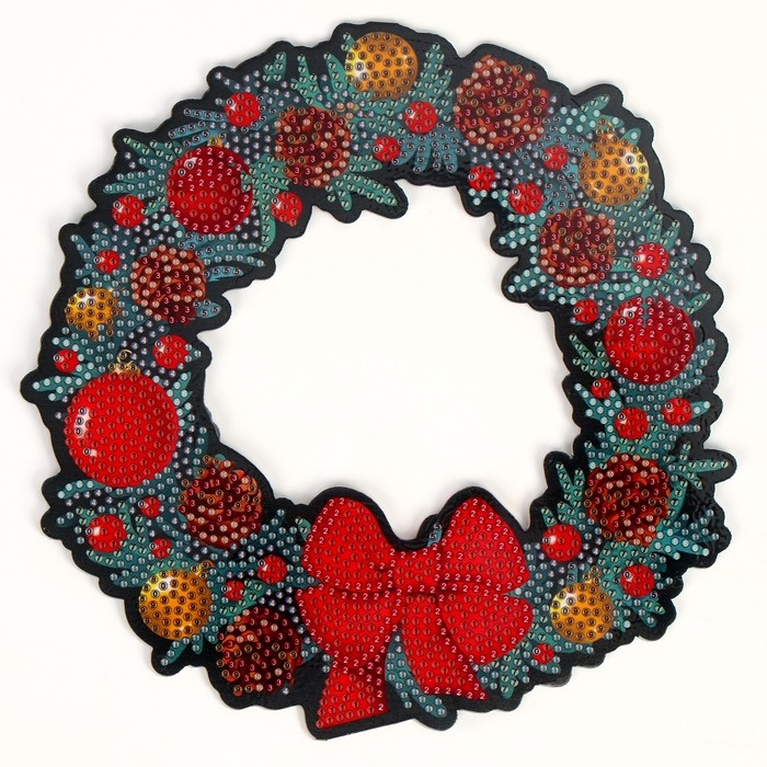 Алмазная мозаика на новый год с полным заполнением на фигурке. Новогодний венок «С Новым Годом», 20 х 20 см, новогодний набор для творчества Алмазная мозаика на новый год с полным заполнением на фигурке. Новогодний венок «С Новым Годом», 20 х 20 см, новогодний набор для творчества