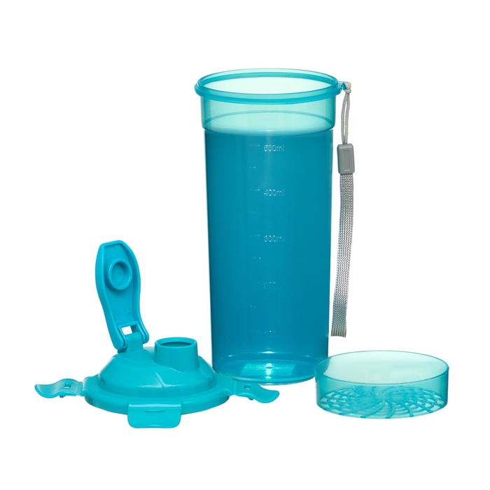 Шейкер спортивный для воды и спортивного питания, 500 мл, с ситом, 21 х 8.5 см, голубой