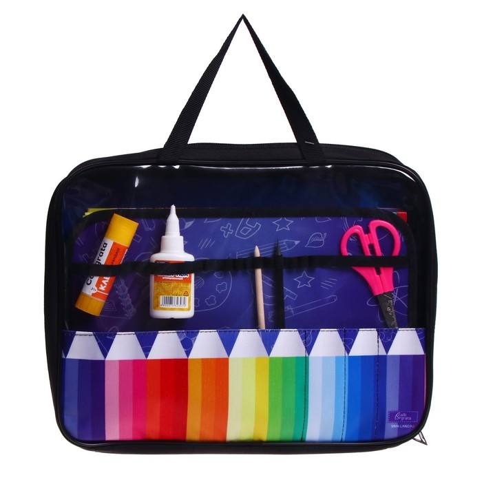 Папка для труда А4, 335 х 260 х 60 мм, с ручками, текстиль, ПВХ, с наполнением 13 предметов, Calligrata, ПТР-111, Папка для труда А4, 335 х 260 х 60 мм, с ручками, текстиль, ПВХ, с наполнением 13 предметов, Calligrata, ПТР-111, "Карандаши"