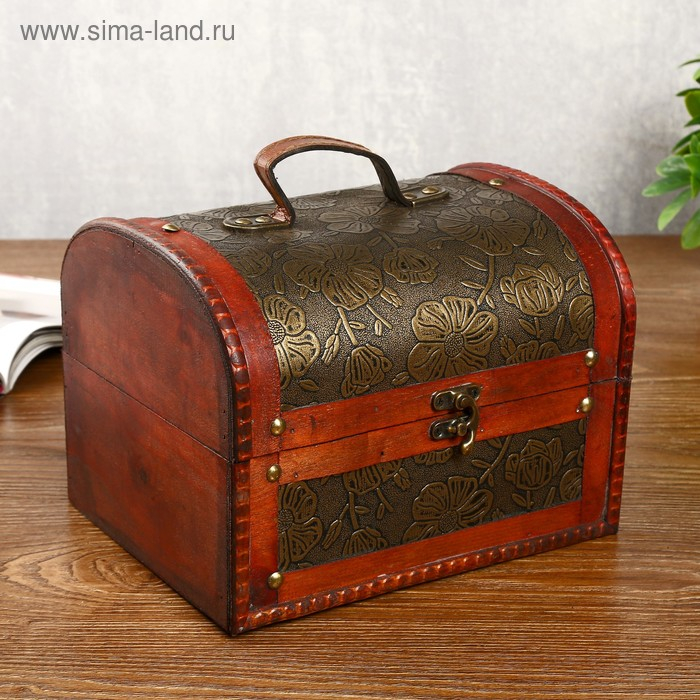 Шкатулка дерево состаренная Шкатулка дерево состаренная "Золотые цветы на чёрном" сундучок 17х22,5х18 см
