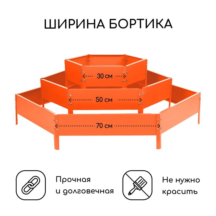 Клумба оцинкованная, 3 яруса, d = 60–100–140 см, h = 45 см, оранжевая, Greengo Клумба оцинкованная, 3 яруса, d = 60–100–140 см, h = 45 см, оранжевая, Greengo