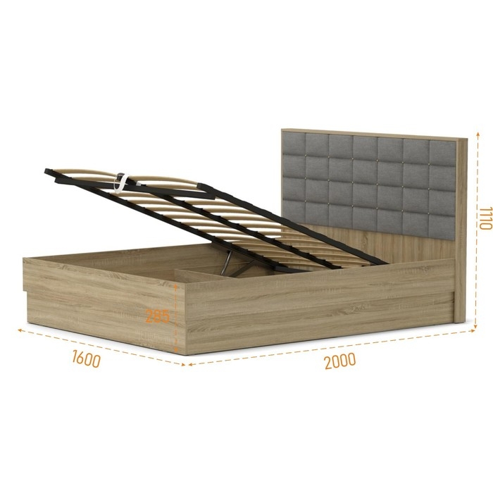 Кровать двуспальная Оливия 1600х2000 с ПМ и орт.основанием дуб сонома/какао рогожка