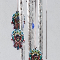 Музыка ветра дерево, металл "Абхая мудра" от сглаза 4 трубочки h= 46 см, синий Музыка ветра дерево, металл "Абхая мудра" от сглаза 4 трубочки h= 46 см, синий