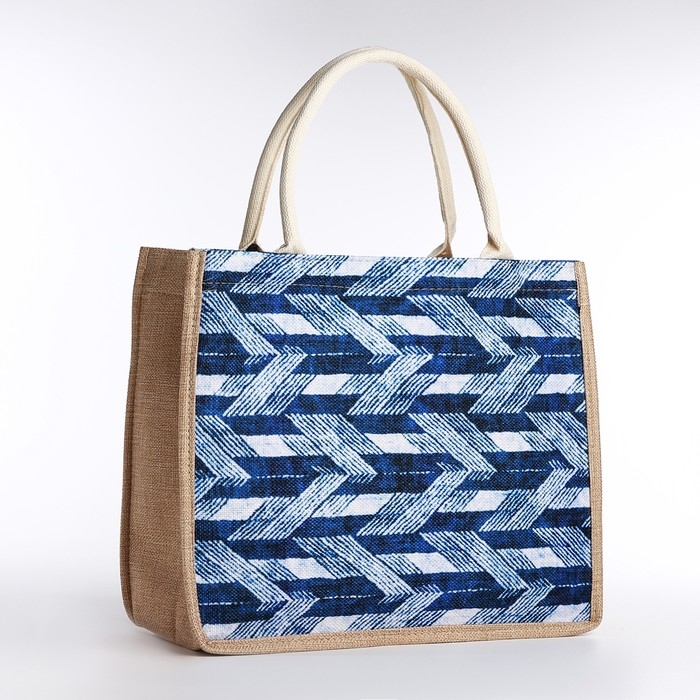 Шопер без застёжки, цвет синий/бежевый Шопер без застёжки, цвет синий/бежевый