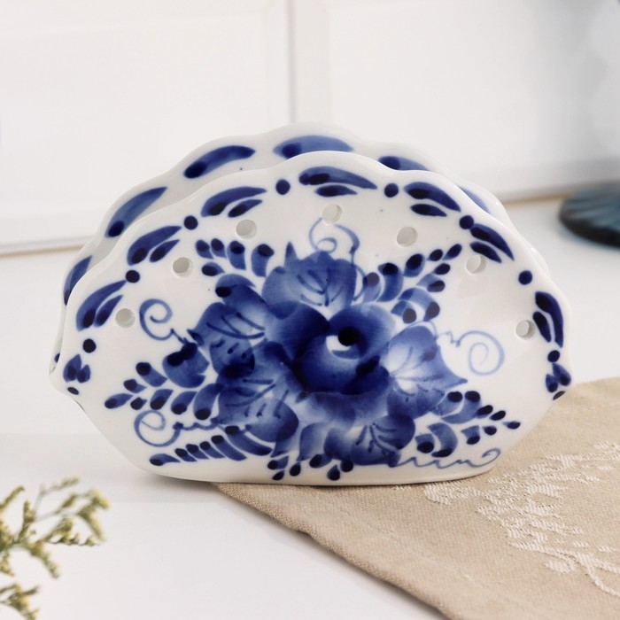 Салфетница &laquo;Ракушка&raquo;, ажурная,  гжель