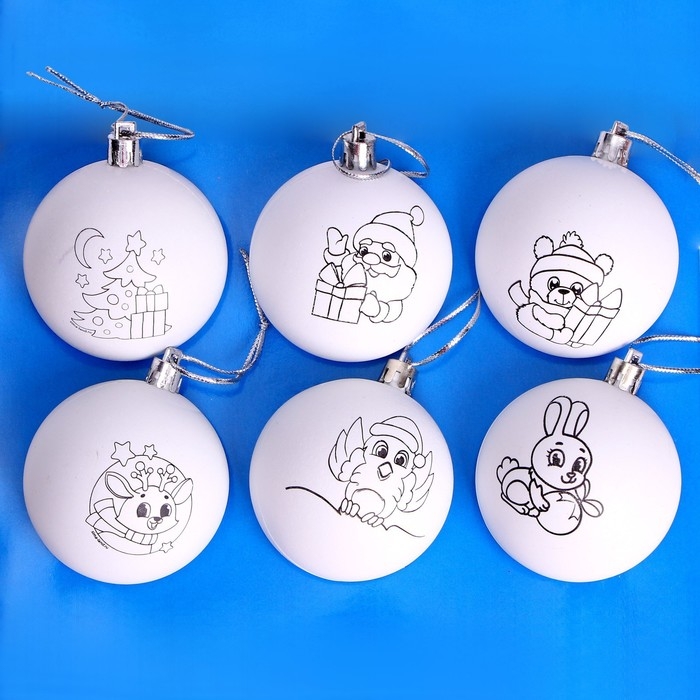 Ёлочные шары под раскраску на новый год &laquo;Новогодние чудеса&raquo;, 6 шт, краски, новогодний набор для творчества