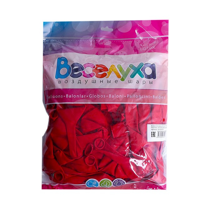 Шар латексный 12", пастель, набор 100 шт., цвет красный