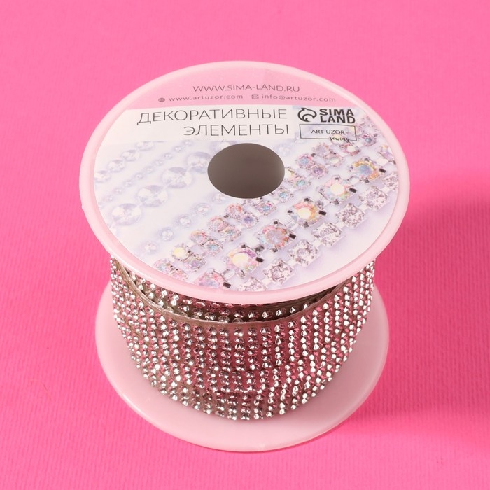 Стразы самоклеящиеся, d = 2 мм, ширина - 7 мм, 4,5 ± 0,5 м, цвет серебряный Стразы самоклеящиеся, d = 2 мм, ширина - 7 мм, 4,5 ± 0,5 м, цвет серебряный