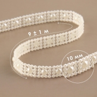 Жемчуг на нитях, плоский, 10 мм, 9 &plusmn; 1 м, цвет молочный