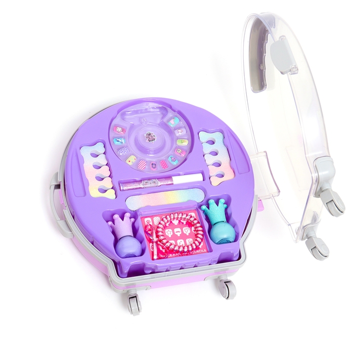 Набор косметики для девочки Набор косметики для девочки "Чемодан на колёсах", сиреневый, с накладными ногтями