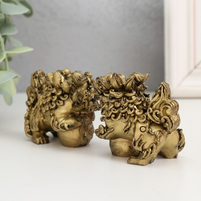 Нэцкэ полистоун набор 2 шт Нэцкэ полистоун набор 2 шт "Небесные львы Будды" 4х6х5 см