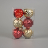 Набор шаров пластик d-6 см, 6 шт "Мелания" золото красный