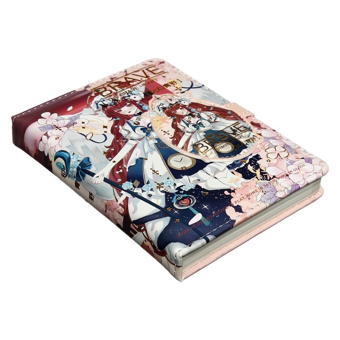 Записная книжка подарочная, А6+, 132 листа, цветной блок, с фигурным хлястиком на магните,обложка пвх, "Аниме", МИКС