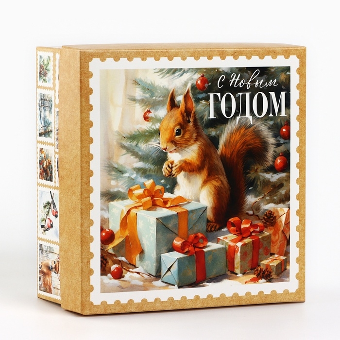 Коробка новогодняя складная &laquo;Ретро&raquo;, 17 х 17 х 7 см, Новый год