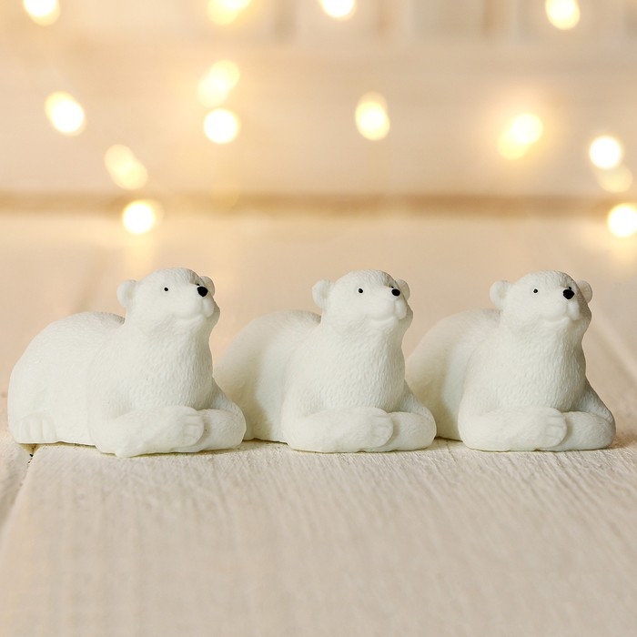 Миниатюра кукольная &laquo;Белый медведь&raquo;, набор 3 шт., размер 1 шт. &mdash; 2,5 &times; 2 &times; 3,5 см