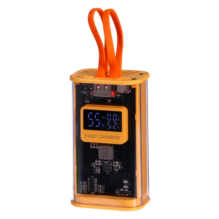 Внешний аккумулятор CRR-30, 10000 мАч, 2USB, 3А, дисплей, QC, кабелиType-C+Lightning, желтый