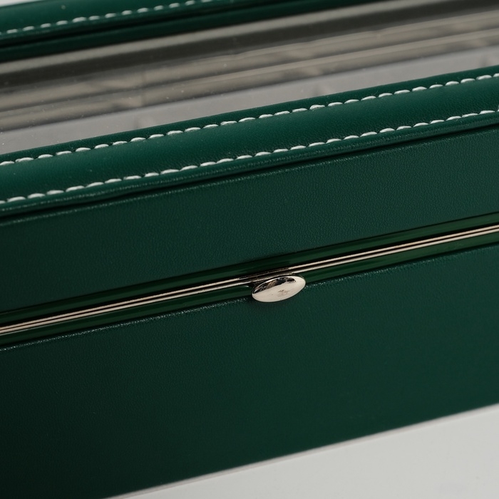 Шкатулка кожзам под часы 6 отделений "Зелёная" 9,5х30,5х8 см