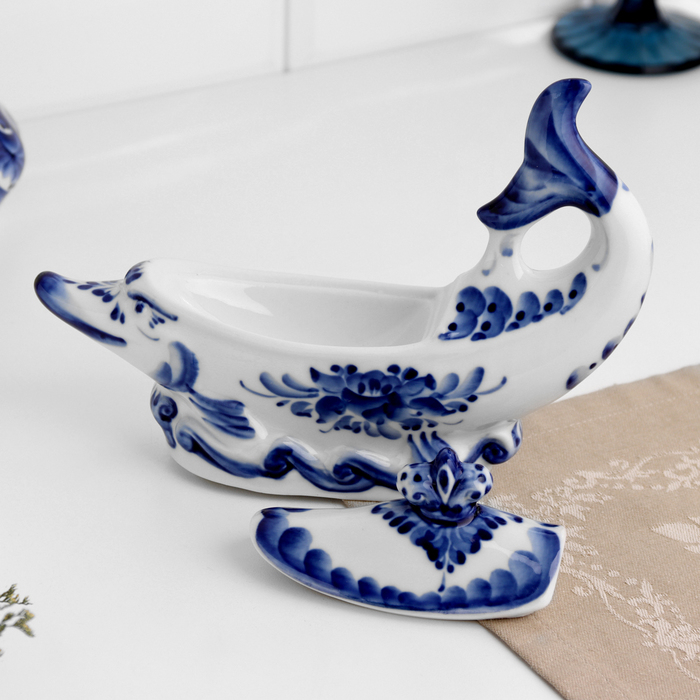 Икорница &laquo;Севрюжка&raquo;, 90 мл, 22х16 см, гжель