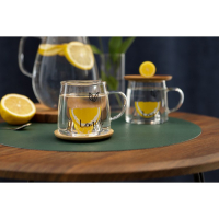 Кружка стеклянная с деревянной крышкой &laquo;Лимончик&raquo;, 350 мл
