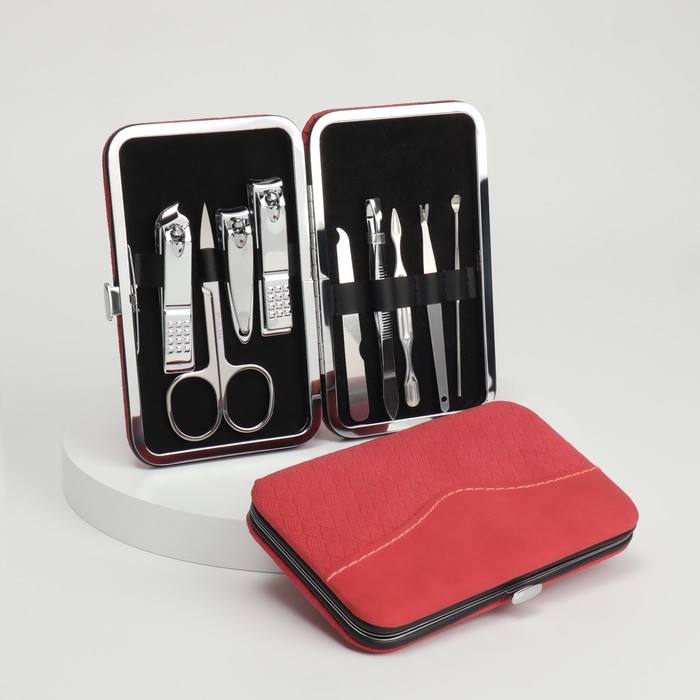 Набор маникюрный «Малина», 9 предметов, в футляре, цвет коралловый Набор маникюрный «Малина», 9 предметов, в футляре, цвет коралловый