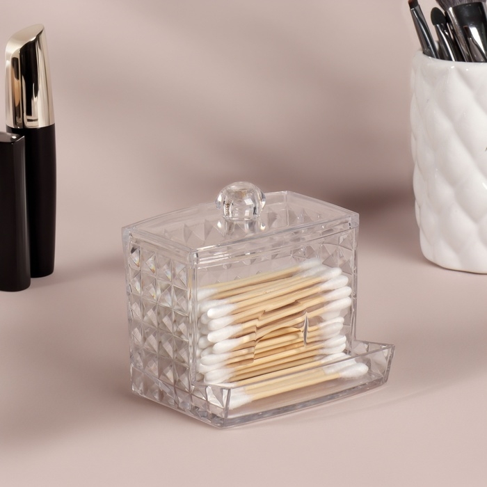 Органайзер для ватных палочек, с крышкой, 8,8 &times; 7,5 &times; 8 см, в картонной коробке, цвет прозрачный