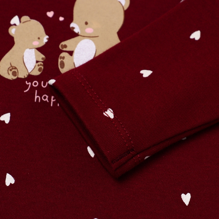 Боди детское с длинным рукавом "Мишка", цвет бордовый, рост 74