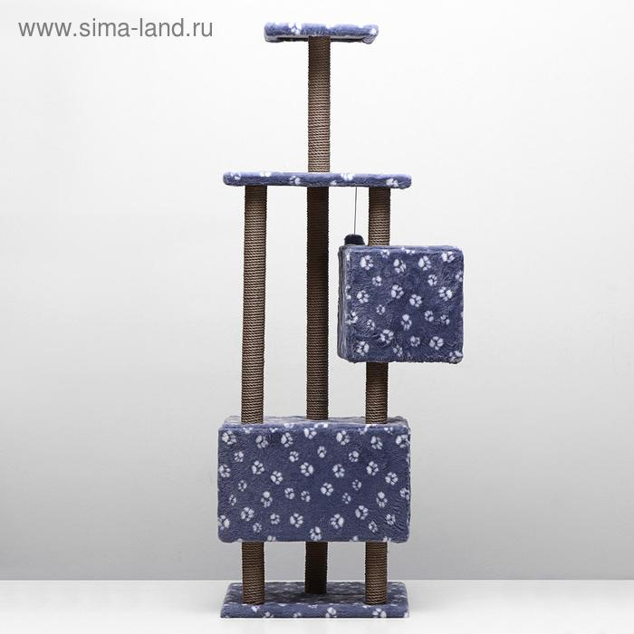 Домик для кошек с когтеточкой, с площадкой и полкой, 65 х 51 х 173 см, серая с лапкам Домик для кошек с когтеточкой, с площадкой и полкой, 65 х 51 х 173 см, серая с лапкам