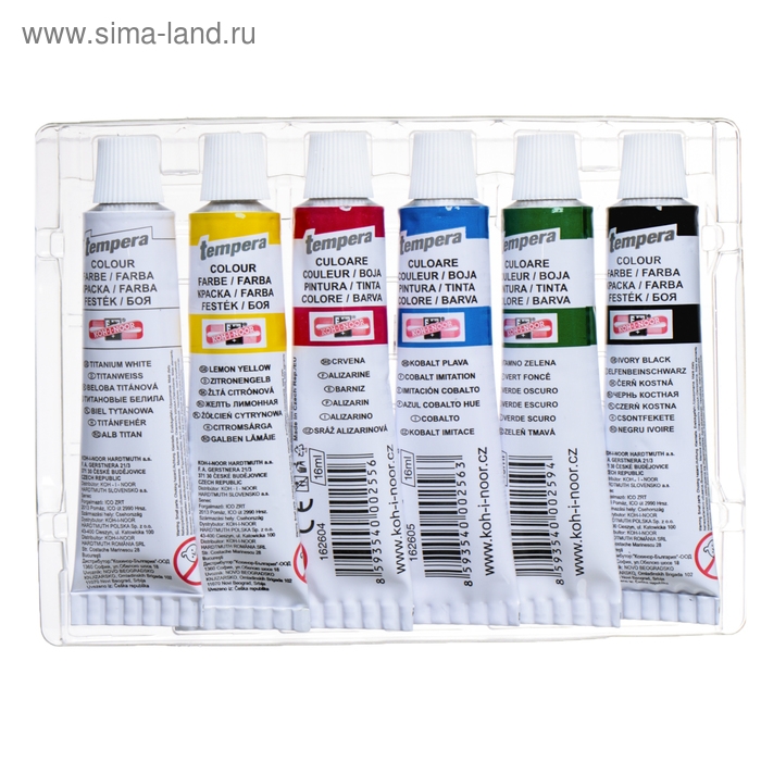 Краски темперные 6 цветов по 16 мл, Koh-I-Noor, в тубах, без кисти Краски темперные 6 цветов по 16 мл, Koh-I-Noor, в тубах, без кисти