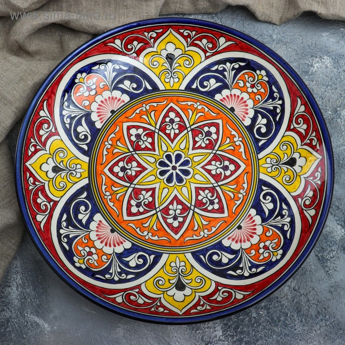 Ляган Риштанская Керамика Ляган Риштанская Керамика "Цветы", 32 см, красный